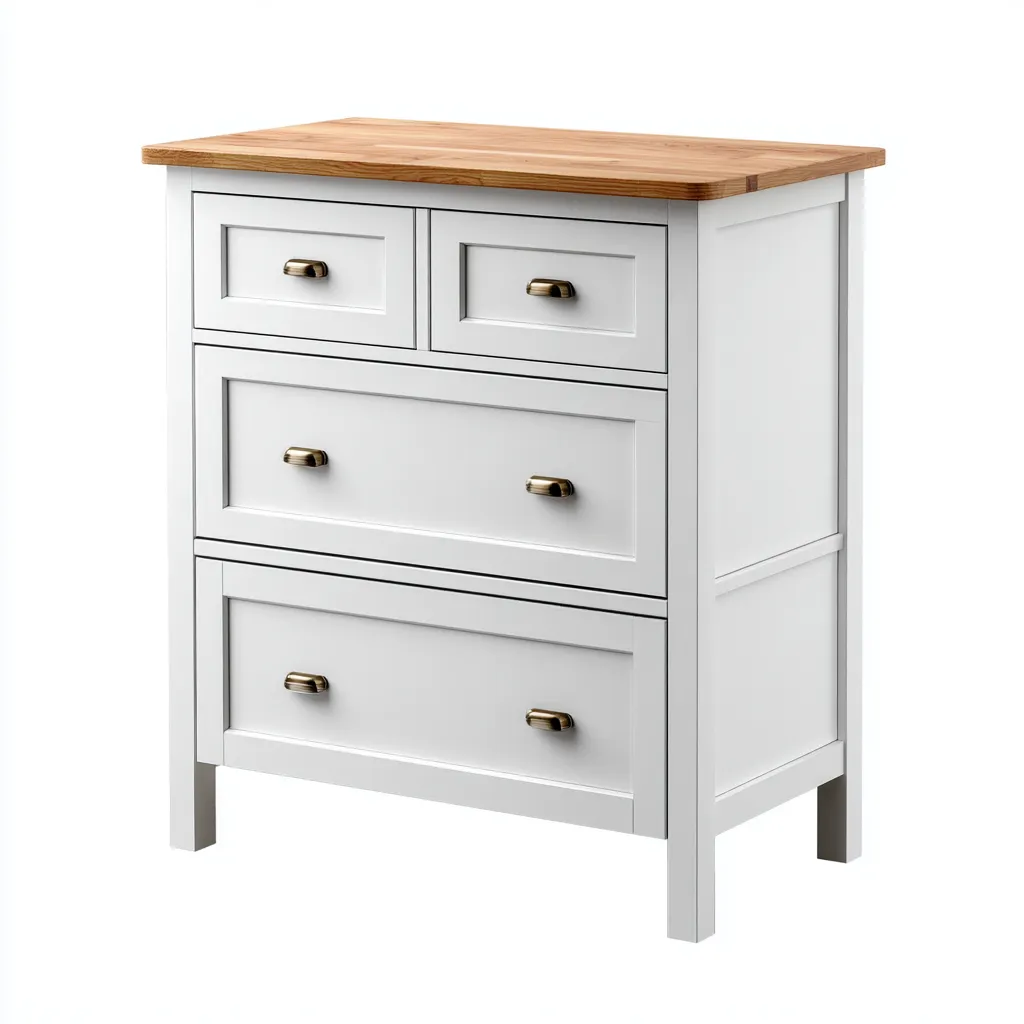 Commode rangement finition blanche avec plateau bois 80x40x90 cm - Blanc et bois - Style classique-Faviadwell