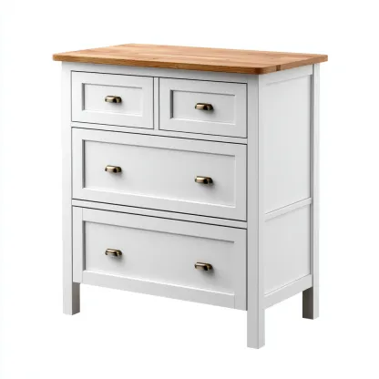 Commode rangement finition blanche avec plateau bois 80x40x90 cm - Blanc et bois - Style classique-Faviadwell