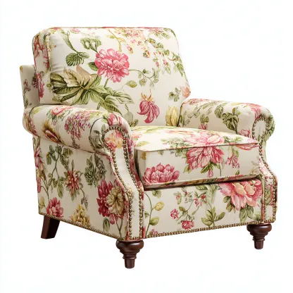 Fauteuil revêtement tissu imprimé floral 85x90x90 cm - Multicolore - Style classique-Faviadwell
