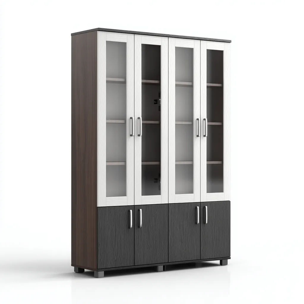 Vitrine rangement finition bois et verre 120x40x200 cm - Marron et blanc - Style contemporain-Faviadwell