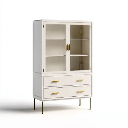 Vitrine rangement finition blanche et verre 90x40x180 cm - Blanc - Style élégant-Faviadwell