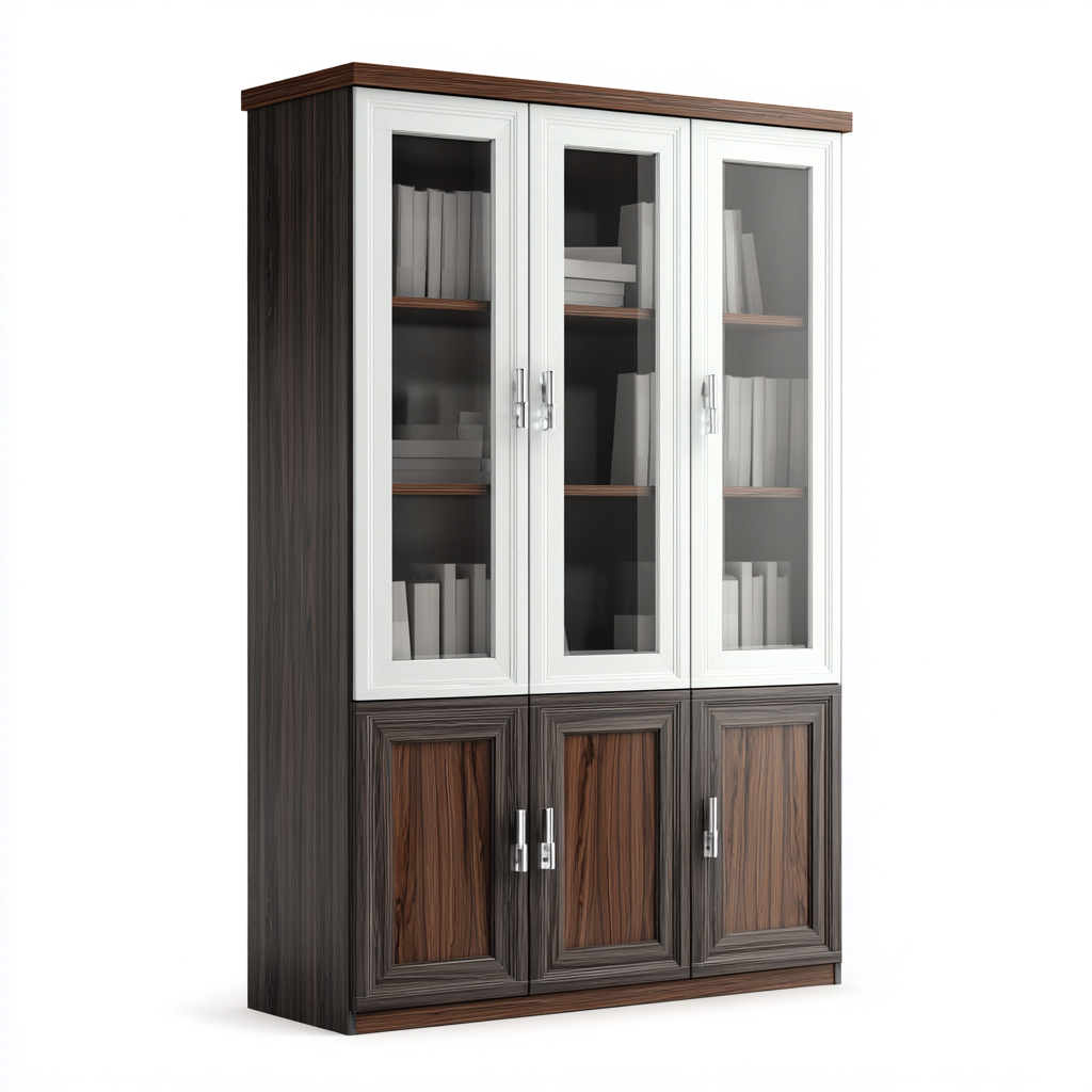 Vitrine avec portes vitrées MDF 120x45x190 cm - Blanc et bois foncé - Style contemporain pour intérieur-Faviadwell
