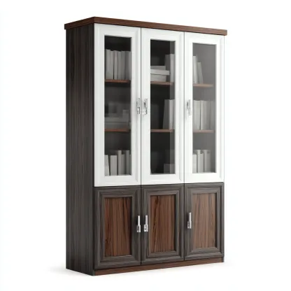 Vitrine avec portes vitrées MDF 120x45x190 cm - Blanc et bois foncé - Style contemporain pour intérieur-Faviadwell