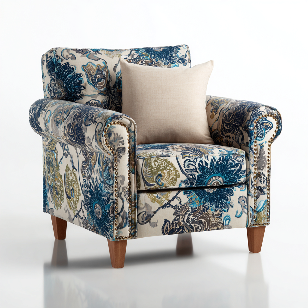 Fauteuil tissu rembourré 85x85x90 cm - Multicolore - Pour salon - Style classique-Faviadwell