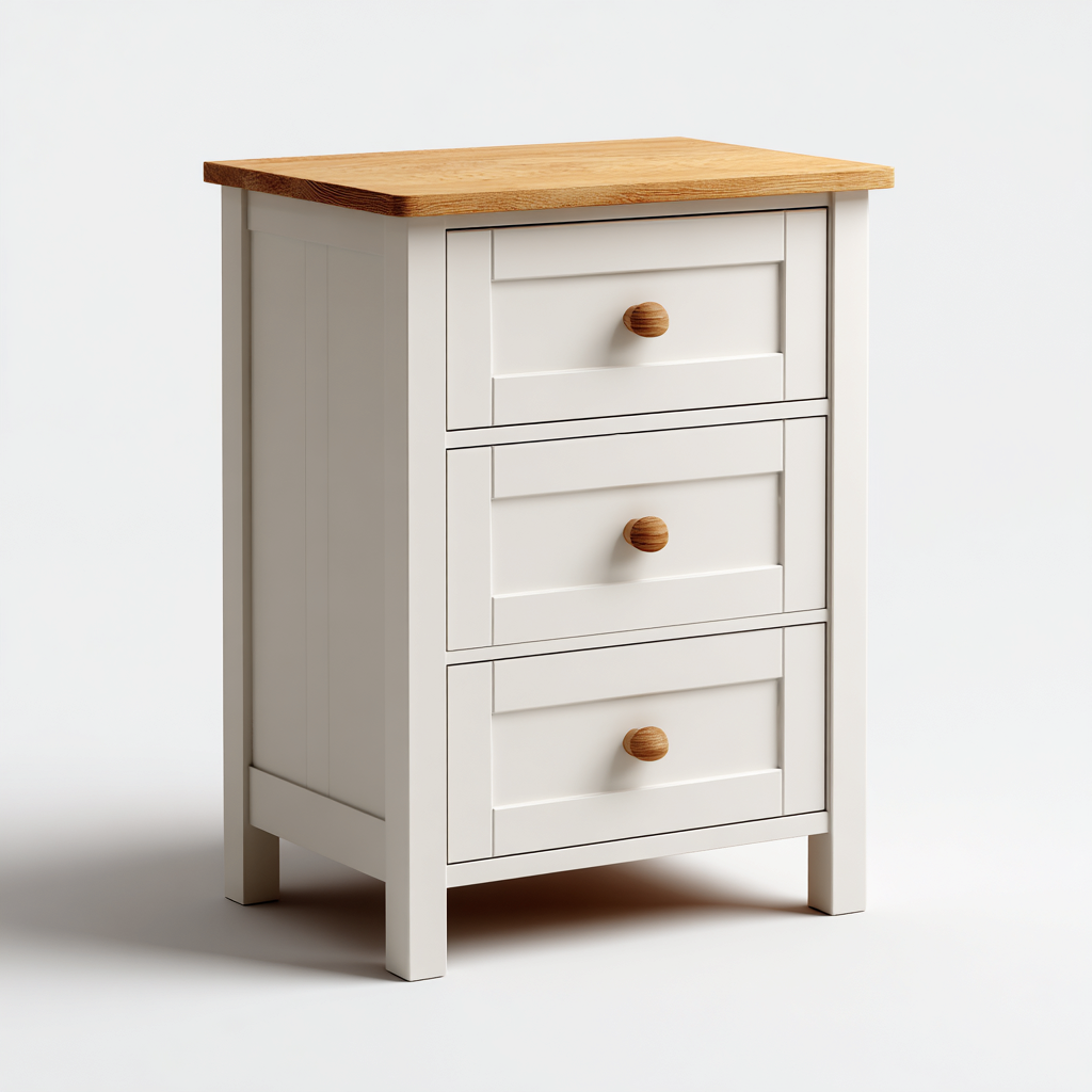 Commode en bois 60x40x85 cm - blanc et naturel - style classique-Faviadwell