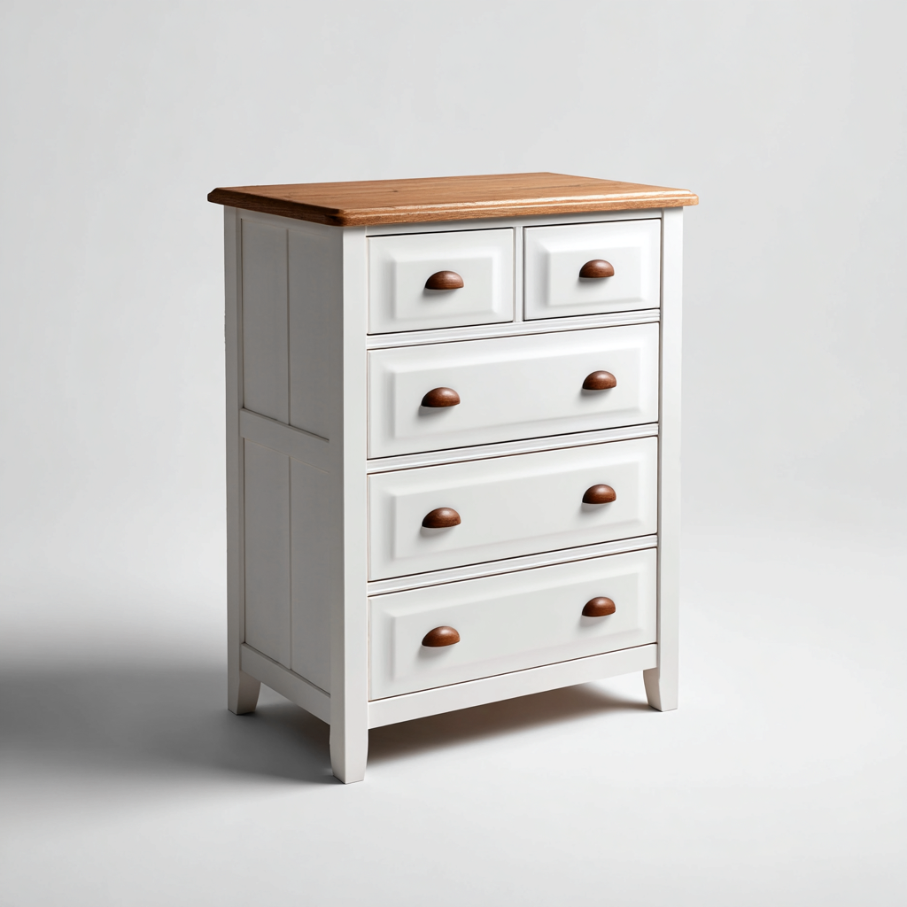 Commode bois 70x40x100 cm - Blanc et naturel - Pour chambre - Style classique-Faviadwell