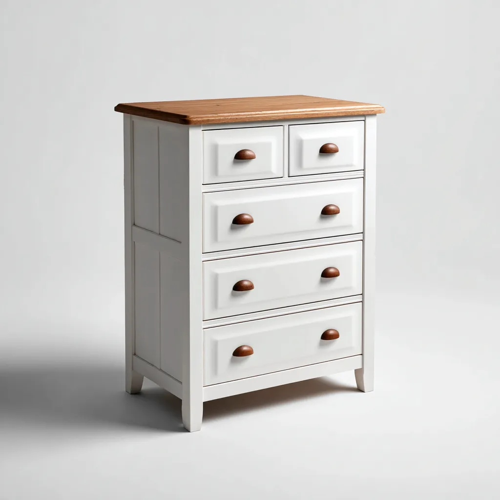 Commode bois 70x40x100 cm - Blanc et naturel - Pour chambre - Style classique-Faviadwell