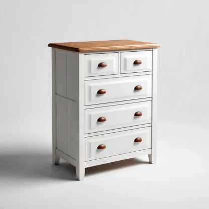 Commode bois 70x40x100 cm - Blanc et naturel - Pour chambre - Style classique-Faviadwell