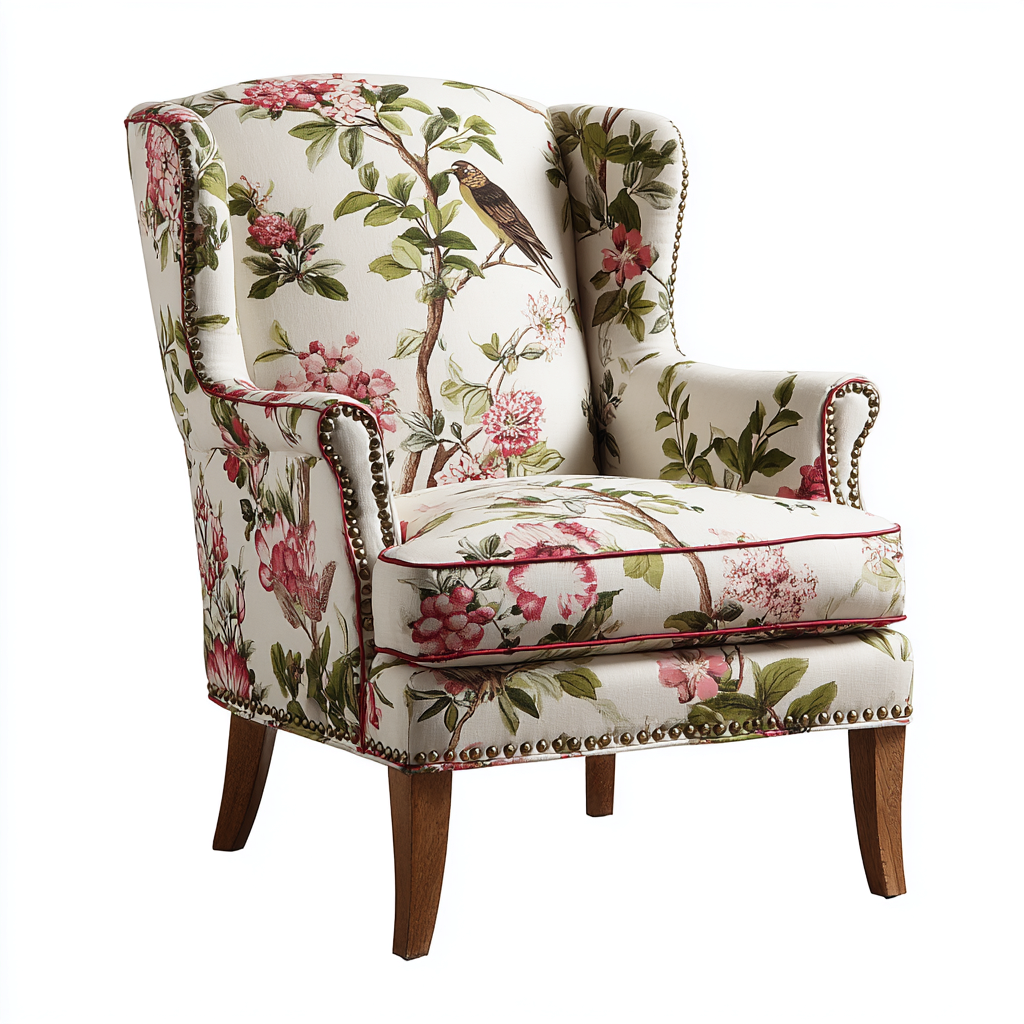 Fauteuil en tissu imprimé 80x85x95 cm - écru fleuri - style classique-Faviadwell