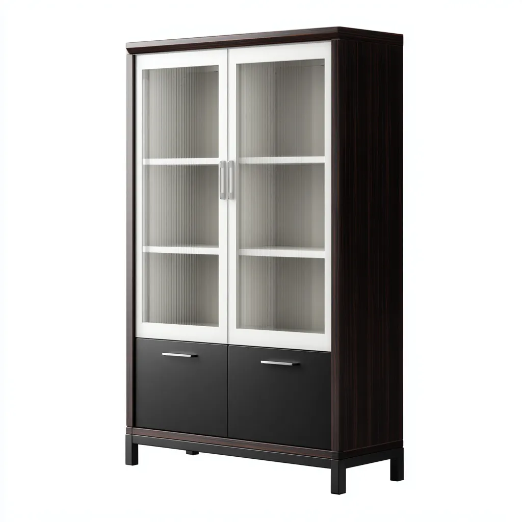 Vitrine en bois et verre 90x45x185 cm - brun foncé et noir - style contemporain-Faviadwell