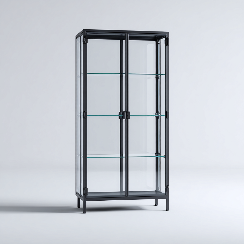 Vitrine en verre et métal 80x40x180 cm - noir - design contemporain-Faviadwell