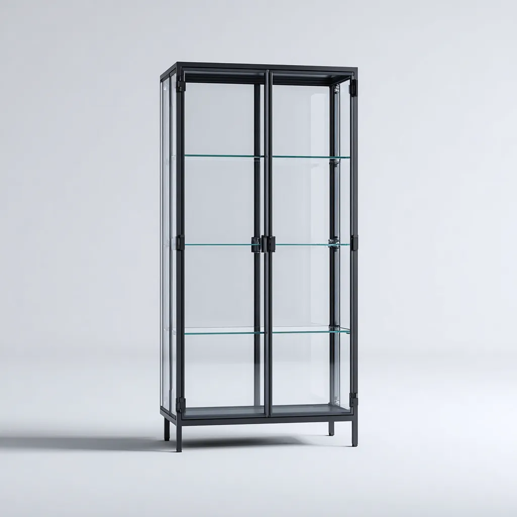 Vitrine en verre et métal 80x40x180 cm - noir - design contemporain-Faviadwell