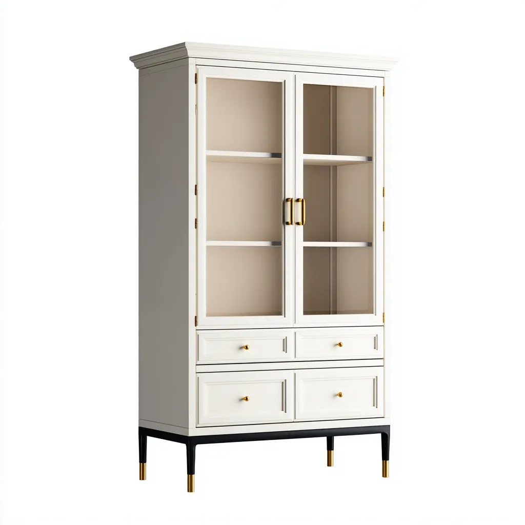 Vitrine bois et verre avec tiroirs 90x40x180 cm - blanc - meuble de rangement intérieur style classique contemporain-Faviadwell