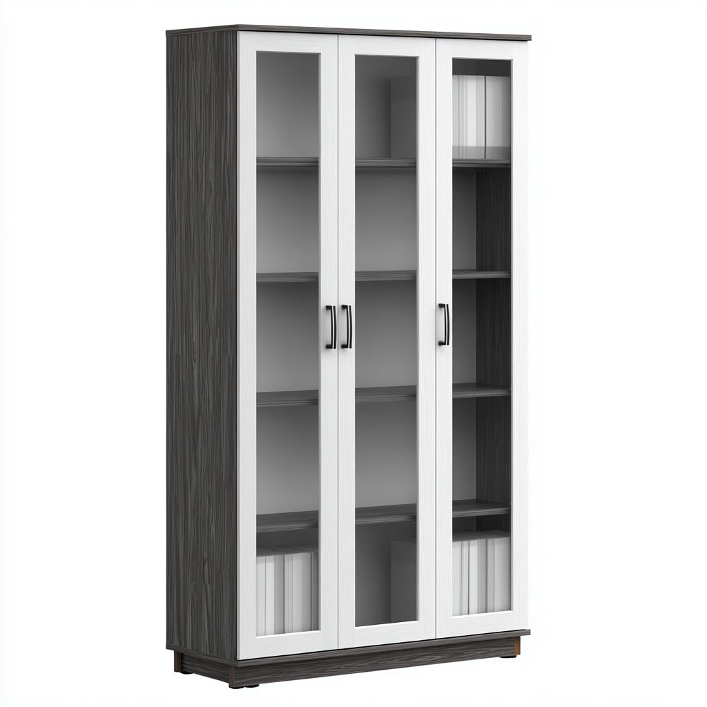 Vitrine bois et verre 90x40x180 cm - Blanc et gris - Pour salon - Style moderne-Faviadwell