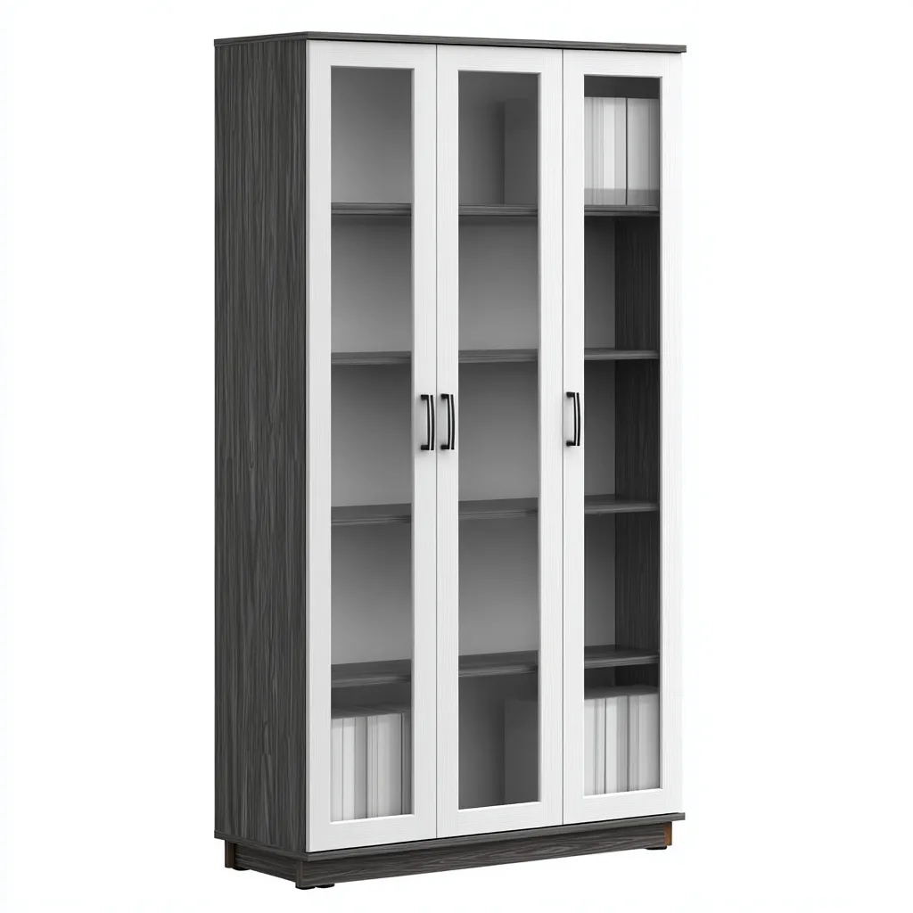 Vitrine bois et verre 90x40x180 cm - Blanc et gris - Pour salon - Style moderne-Faviadwell