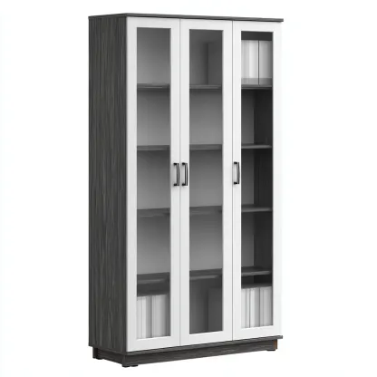 Vitrine bois et verre 90x40x180 cm - Blanc et gris - Pour salon - Style moderne-Faviadwell