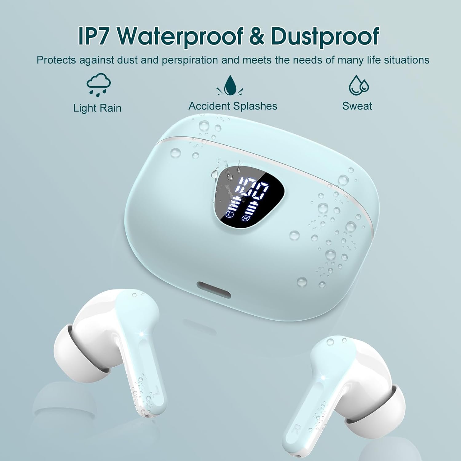 IP7 Waterproof Wireless Bluetooth Earphones with ENC Noise Cancelling Microphone