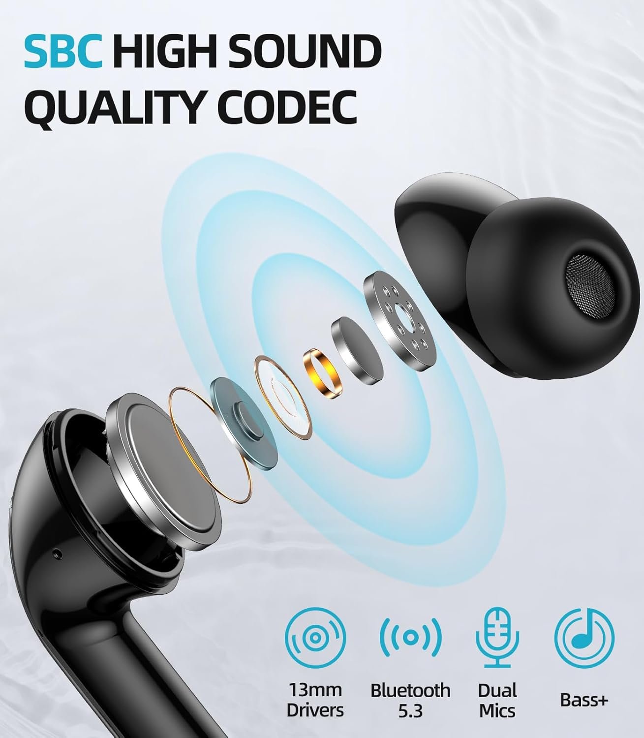 Bluetooth 5.3 Waterproof Wireless Earphones with LED Display Charging Case