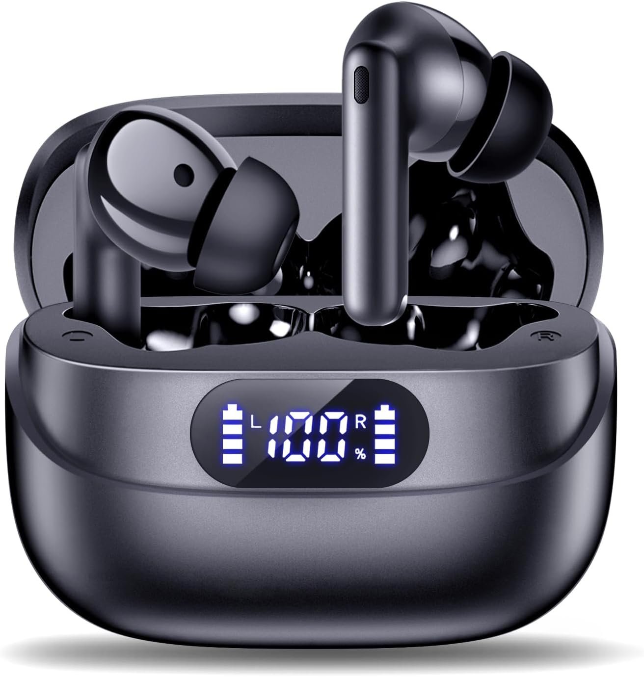 HiFi Stereo Call Noise Cancelling, IPX7 Waterproof Stereo In-Ear Headphones with LED Display