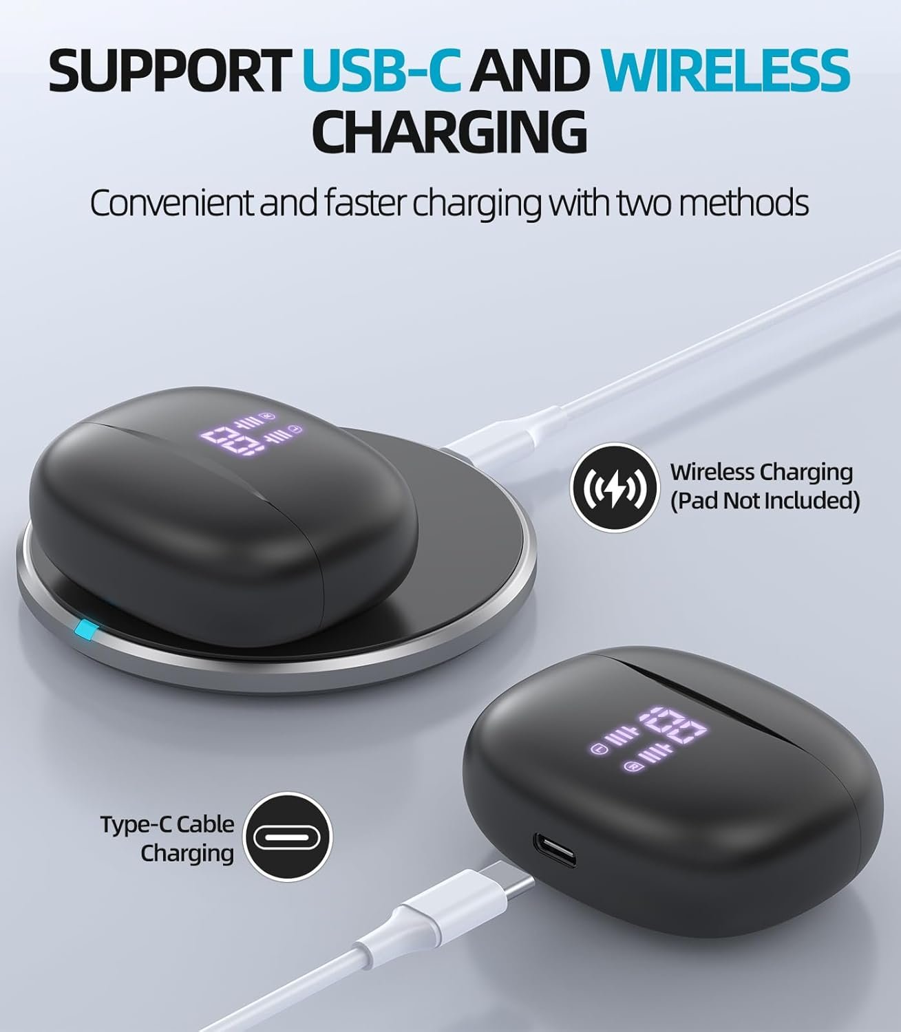 Bluetooth 5.3 Waterproof Wireless Earphones with LED Display Charging Case