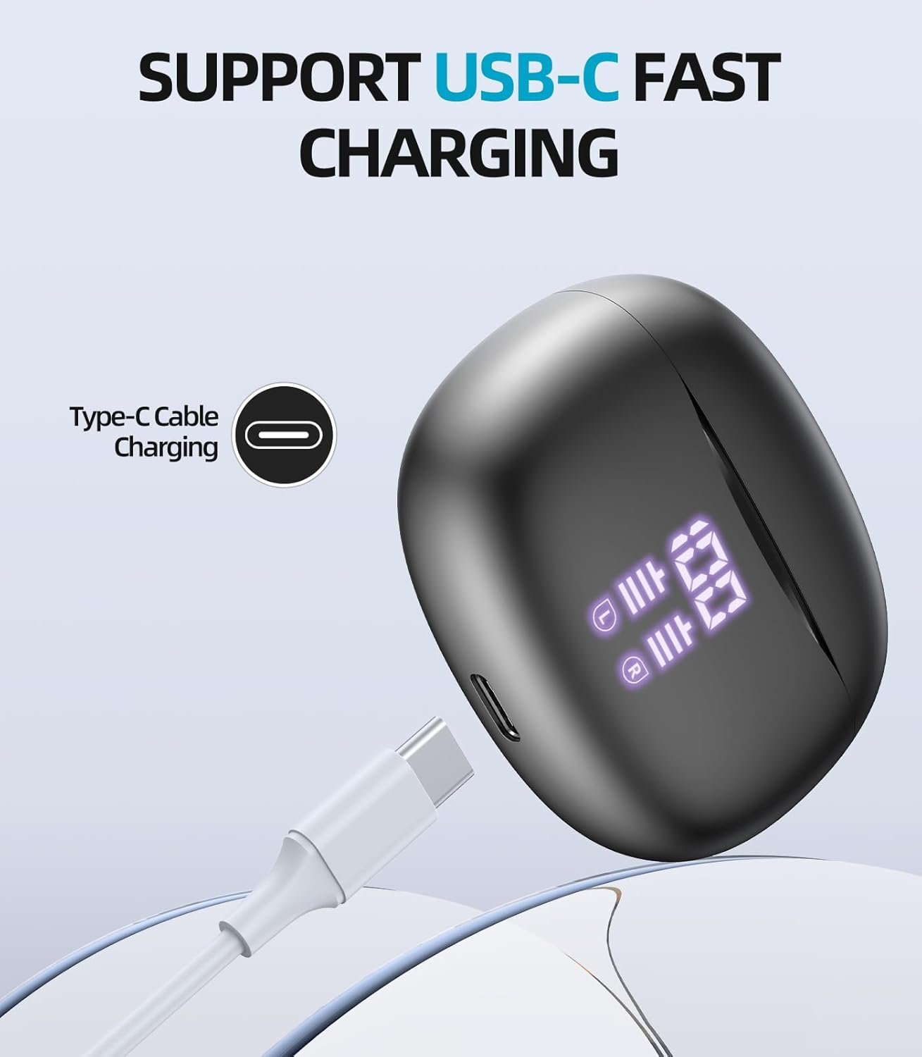 Bluetooth 5.3 Waterproof Wireless Earphones with LED Display Charging Case