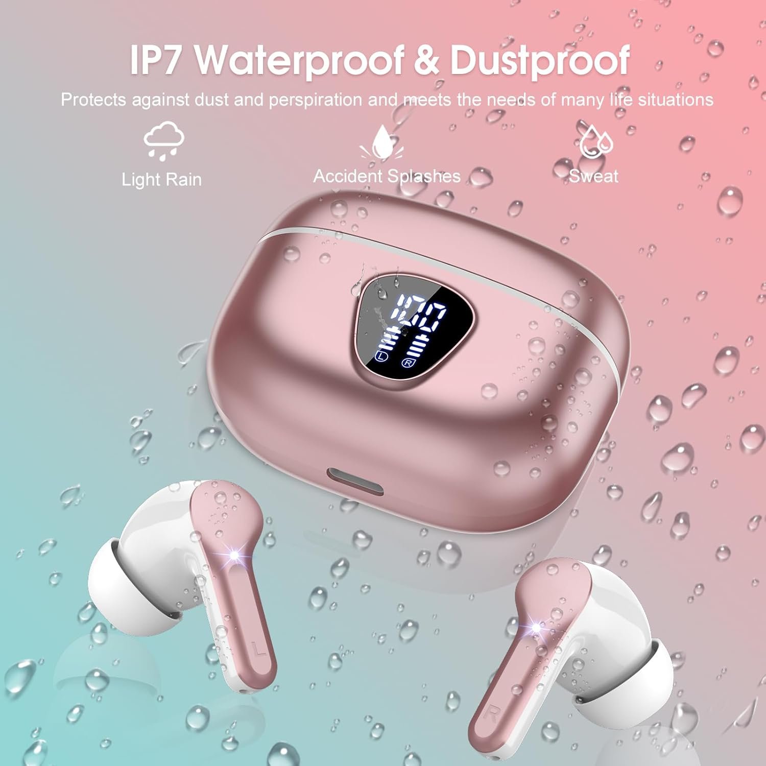 IP7 Waterproof Wireless Bluetooth Earphones with ENC Noise Cancelling Microphone