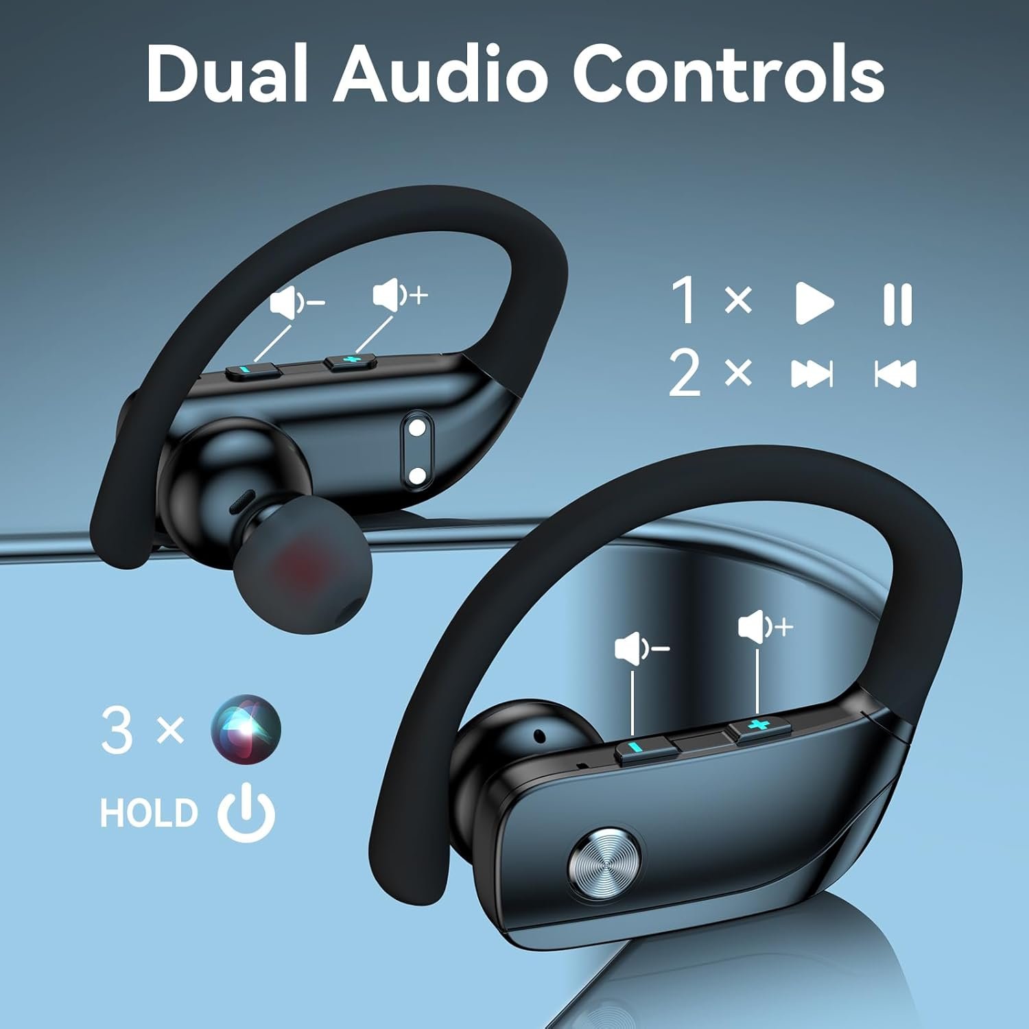 Wireless Bluetooth Headphones with LED Display and Ear Hooks