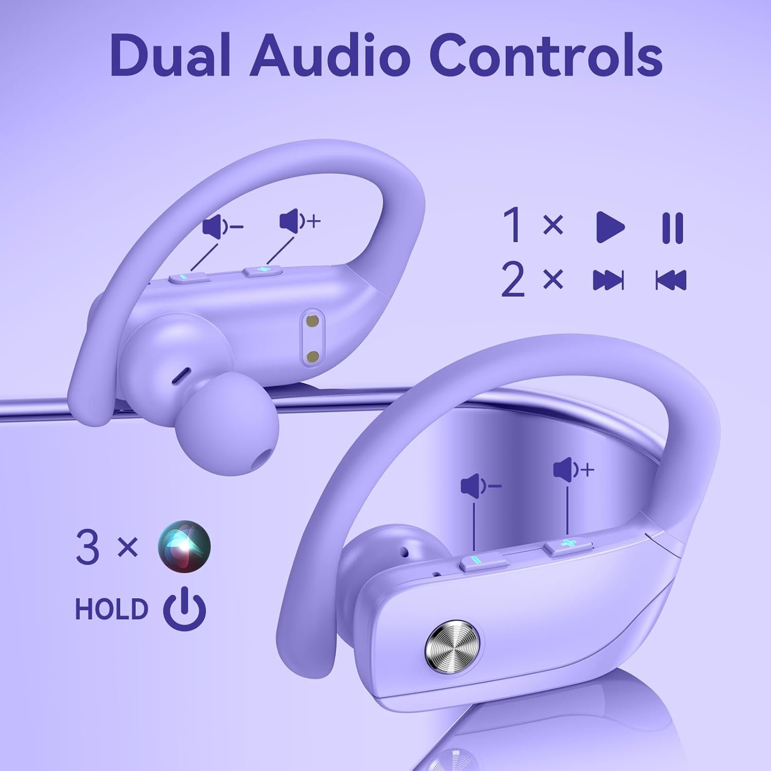 Wireless Bluetooth Headphones with LED Display and Ear Hooks