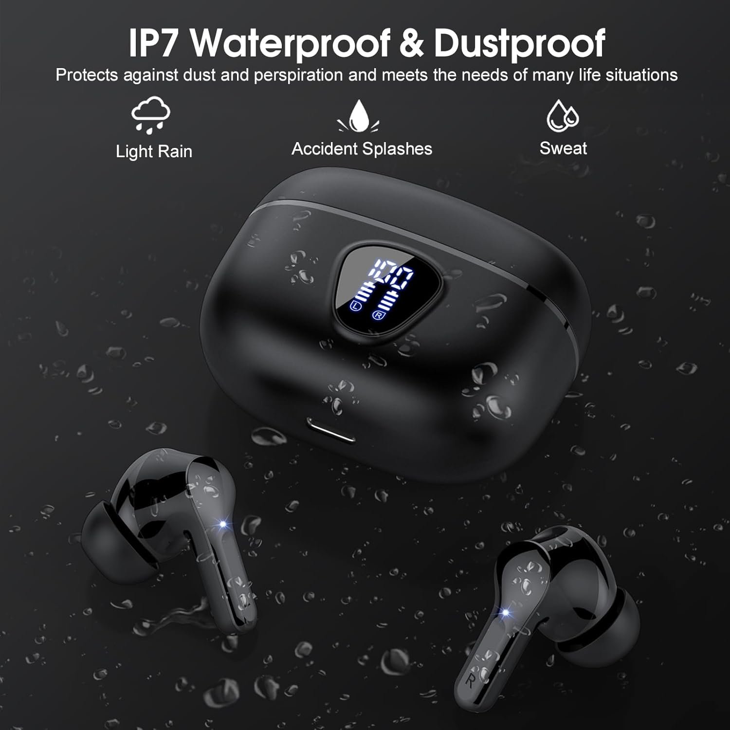 IP7 Waterproof Wireless Bluetooth Earphones with ENC Noise Cancelling Microphone