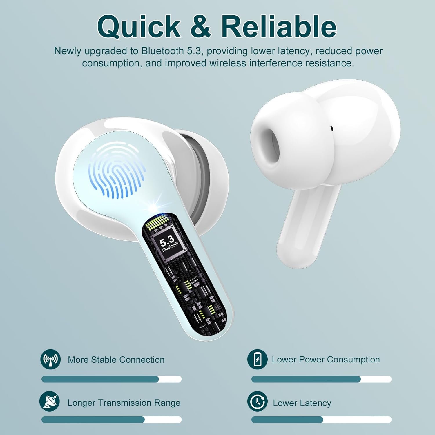IP7 Waterproof Wireless Bluetooth Earphones with ENC Noise Cancelling Microphone