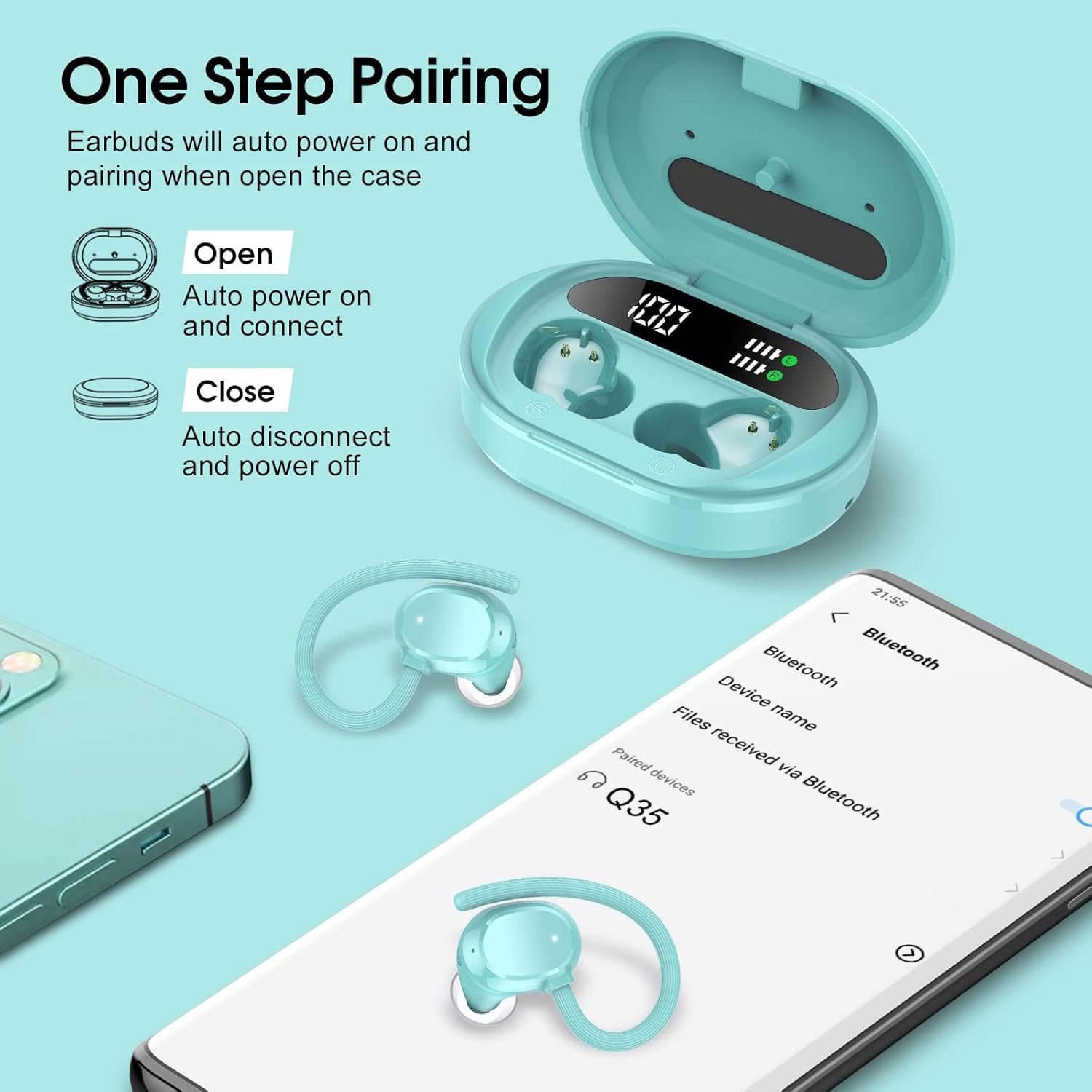 HiFi Stereo Bluetooth 5.3 In-ear Running Headphones with Earhook