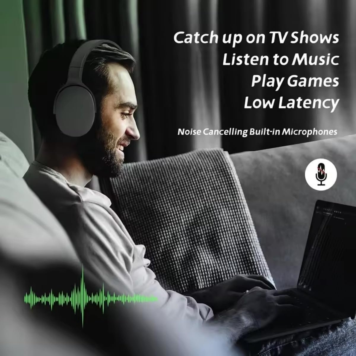 Wireless Bluetooth Headphones with Deep Bass Intelligent Noise Cancelling