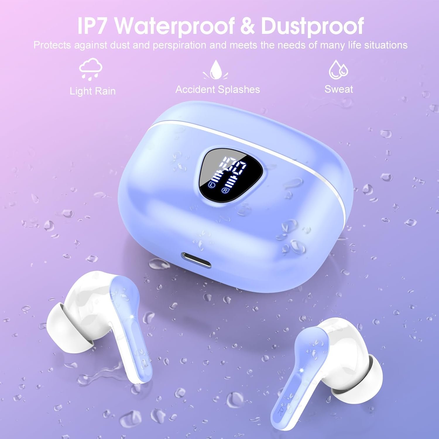 IP7 Waterproof Wireless Bluetooth Earphones with ENC Noise Cancelling Microphone