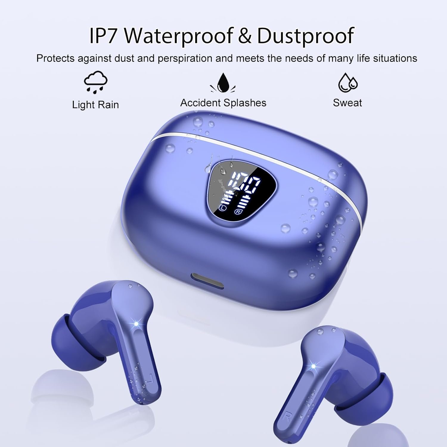 IP7 Waterproof Wireless Bluetooth Earphones with ENC Noise Cancelling Microphone
