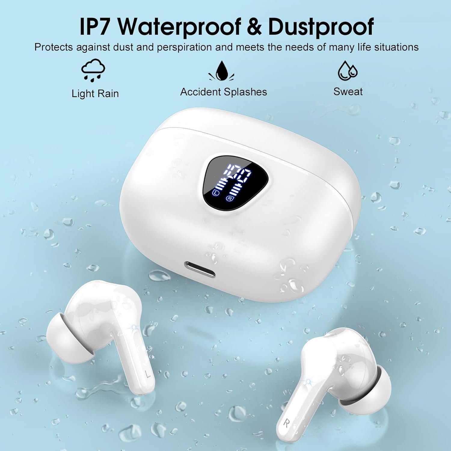 IP7 Waterproof Wireless Bluetooth Earphones with ENC Noise Cancelling Microphone