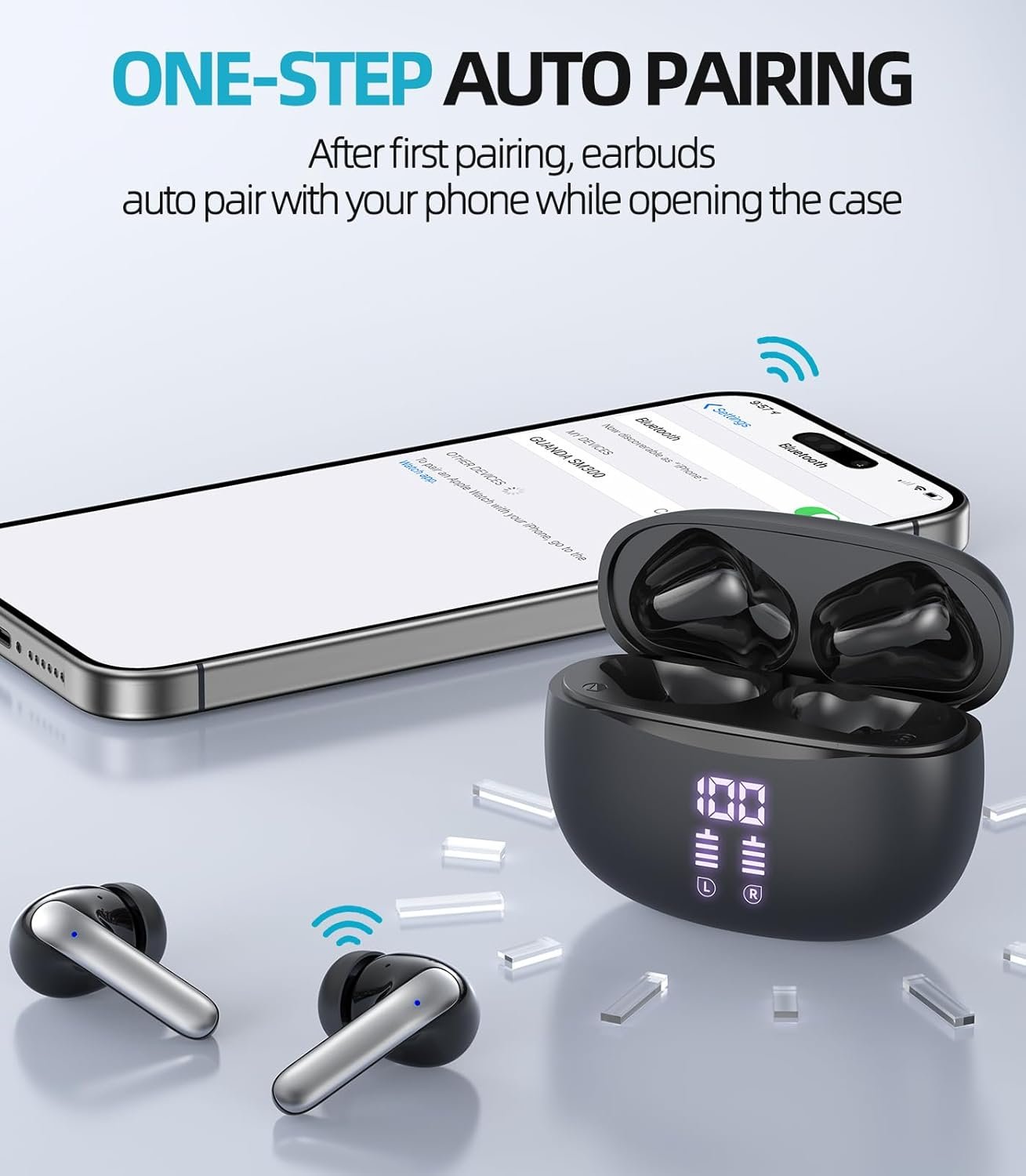 Bluetooth 5.3 Waterproof Wireless Earphones with LED Display Charging Case