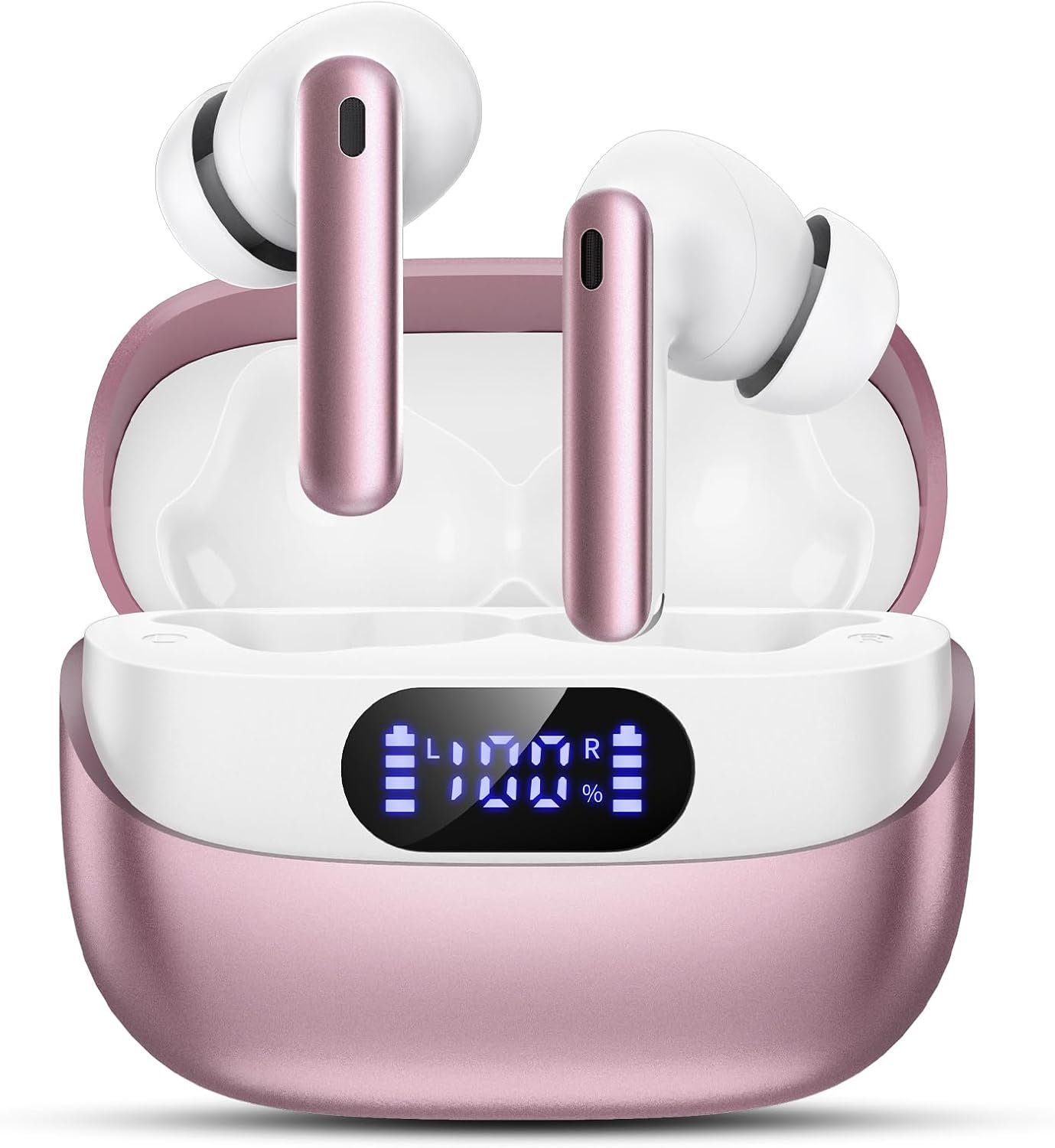 HiFi Stereo Call Noise Cancelling, IPX7 Waterproof Stereo In-Ear Headphones with LED Display