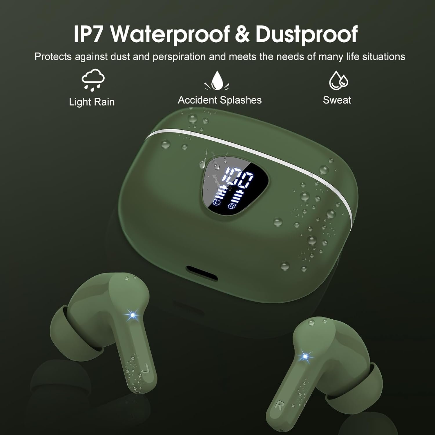 IP7 Waterproof Wireless Bluetooth Earphones with ENC Noise Cancelling Microphone