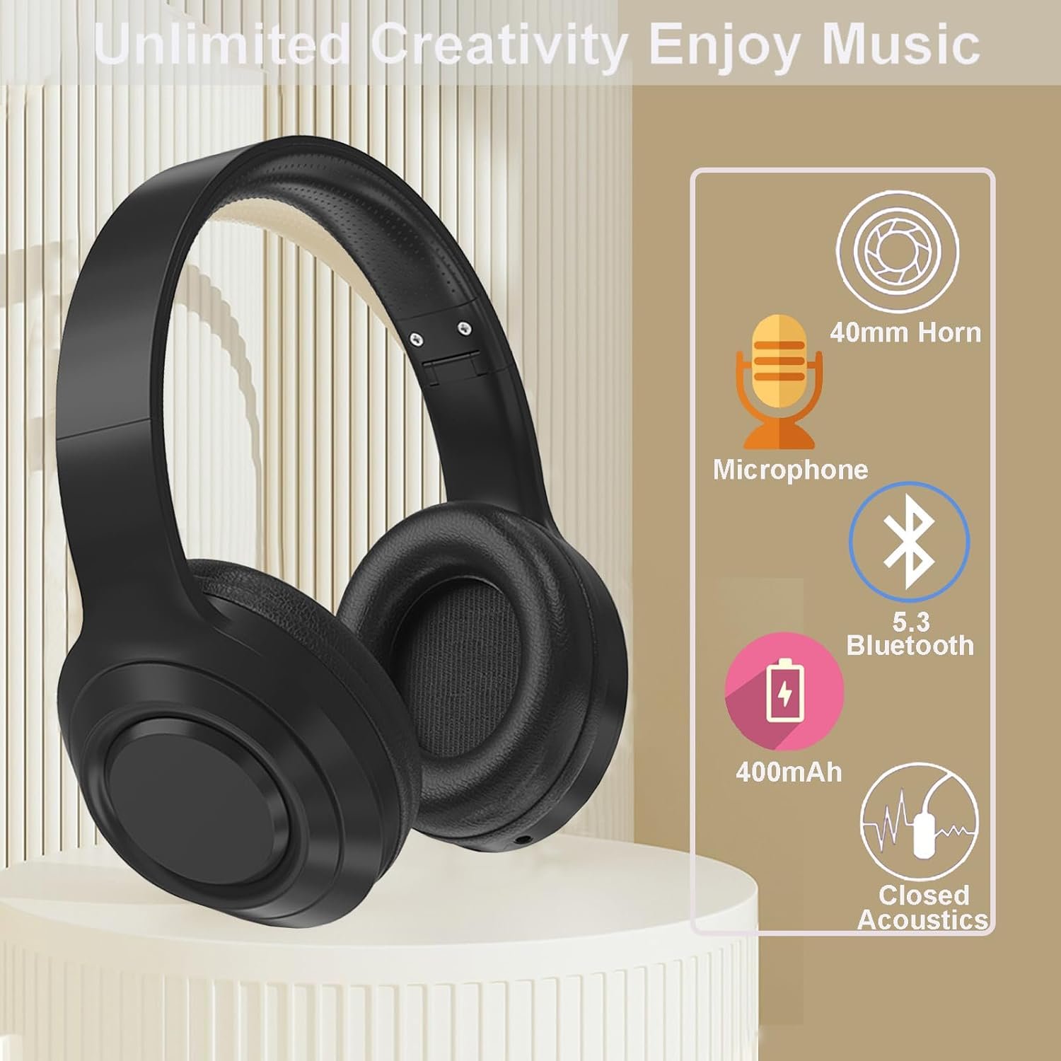 Hi-Fi Stereo Bluetooth Foldable Over-Ear Headphones with Built-in Microphone