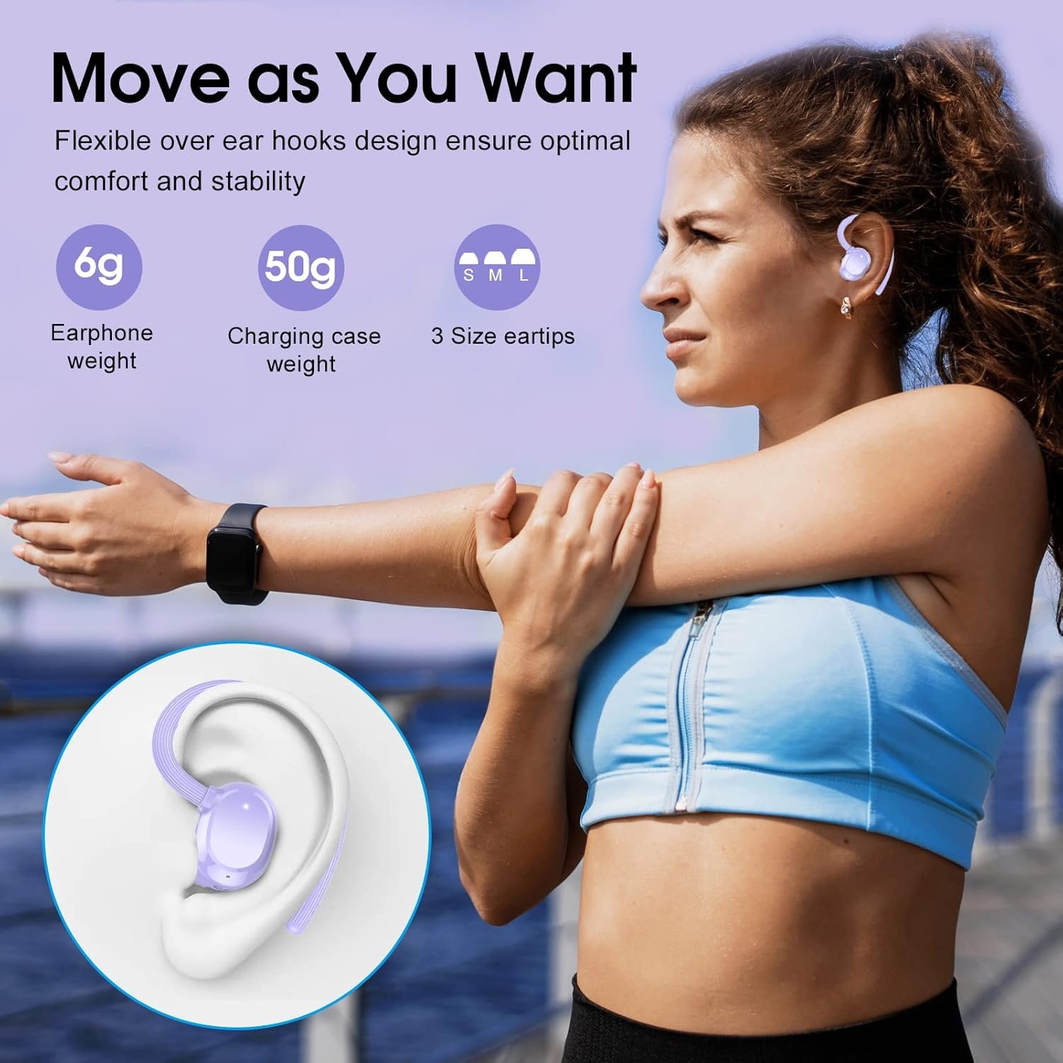 HiFi Stereo Bluetooth 5.3 In-ear Running Headphones with Earhook