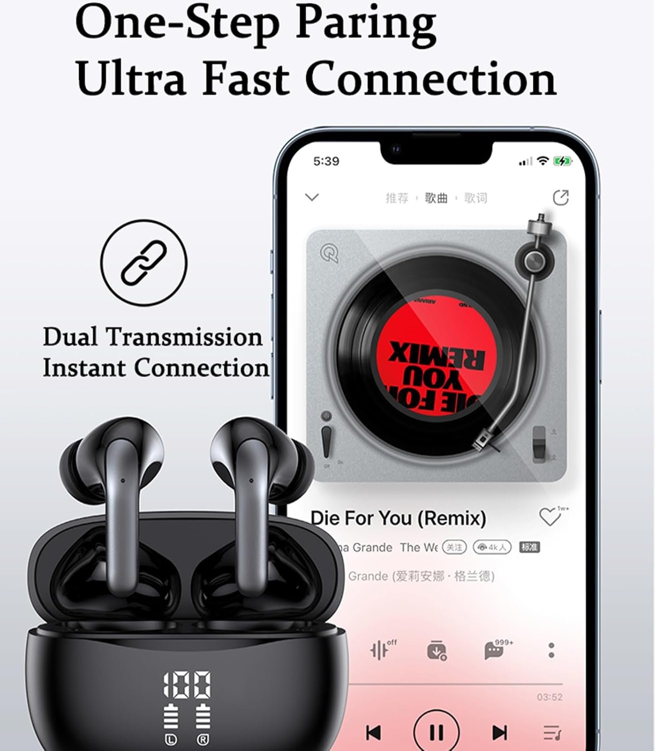 Bluetooth 5.3 Waterproof Wireless Earphones with LED Display Charging Case