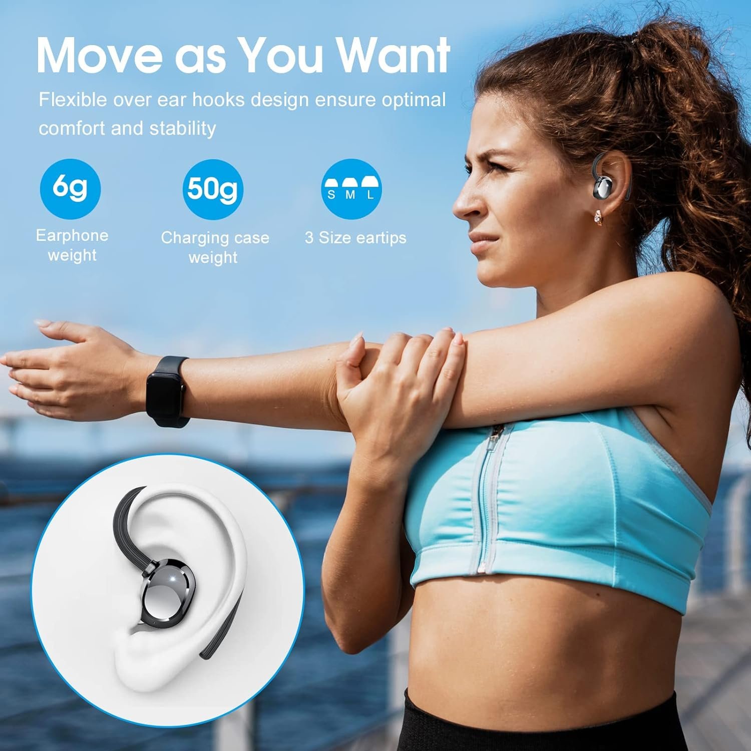 HiFi Stereo Bluetooth 5.3 In-ear Running Headphones with Earhook