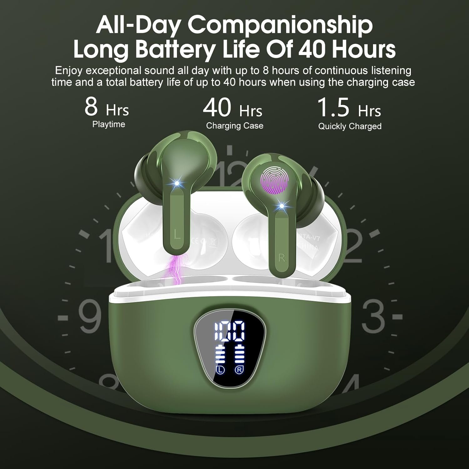 IP7 Waterproof Wireless Bluetooth Earphones with ENC Noise Cancelling Microphone