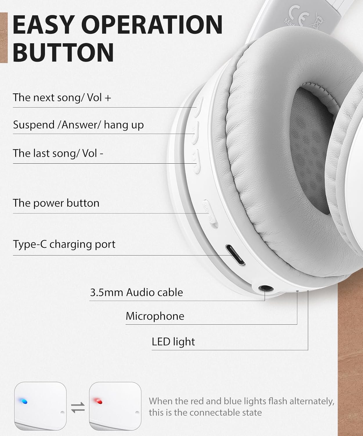 Foldable Wireless Earphones with Mic and Travel Case