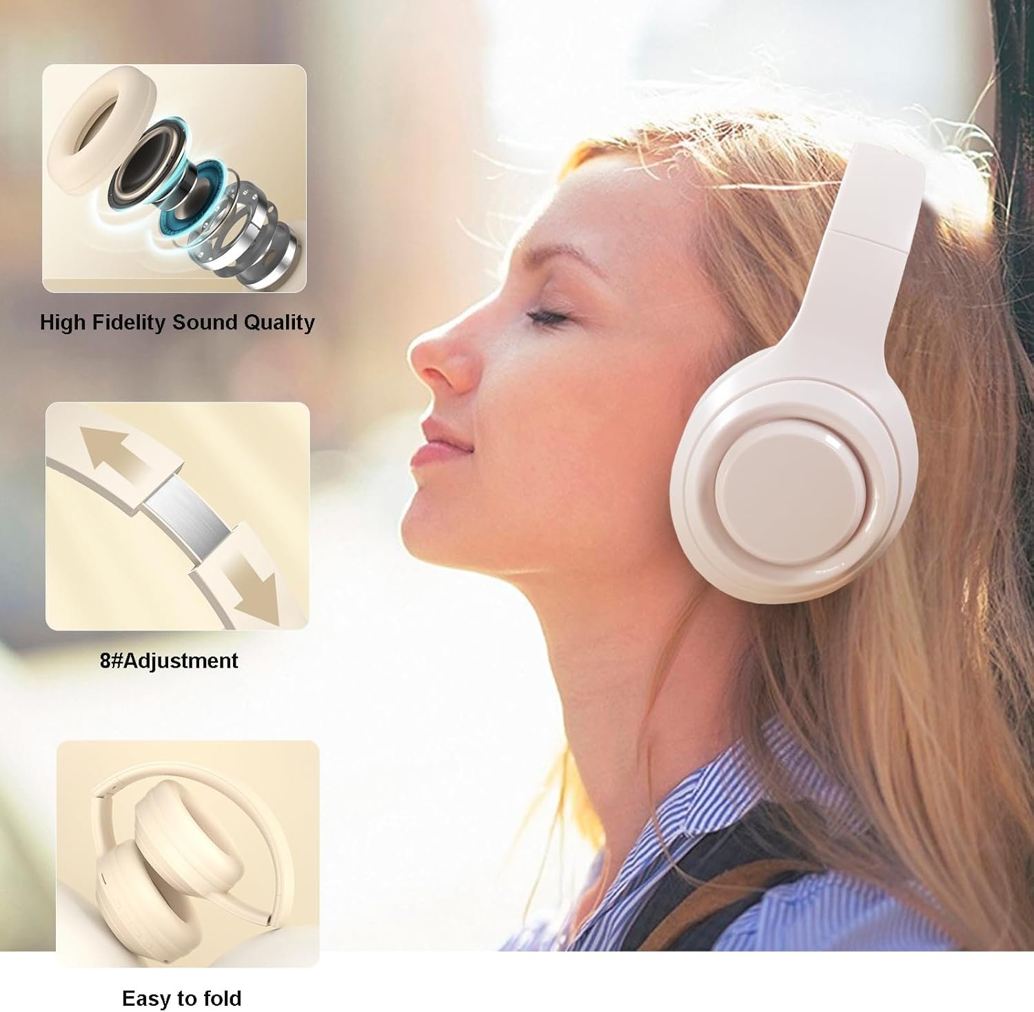 Hi-Fi Stereo Bluetooth Foldable Over-Ear Headphones with Built-in Microphone