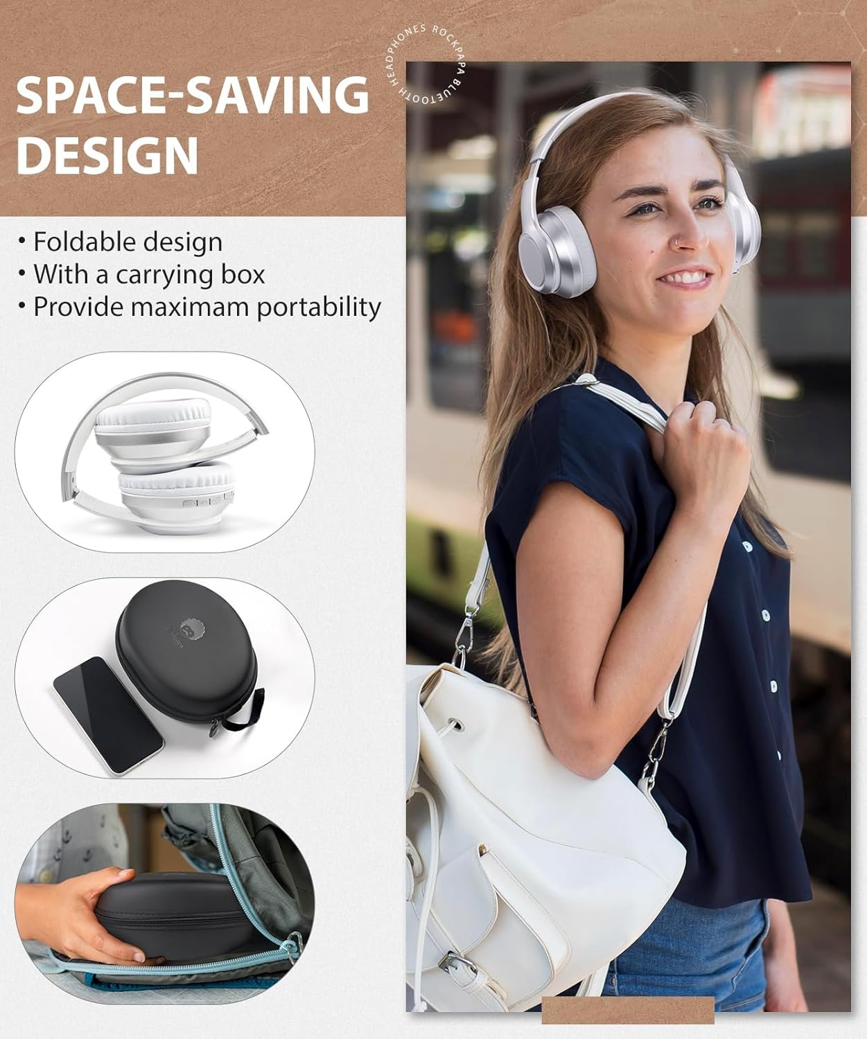Foldable Wireless Earphones with Mic and Travel Case