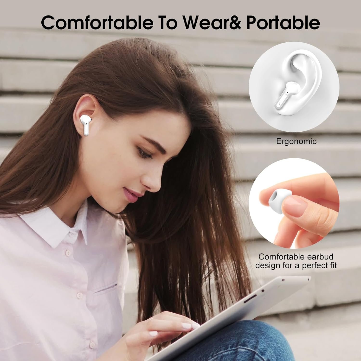 IP7 Waterproof Wireless Bluetooth Earphones with ENC Noise Cancelling Microphone