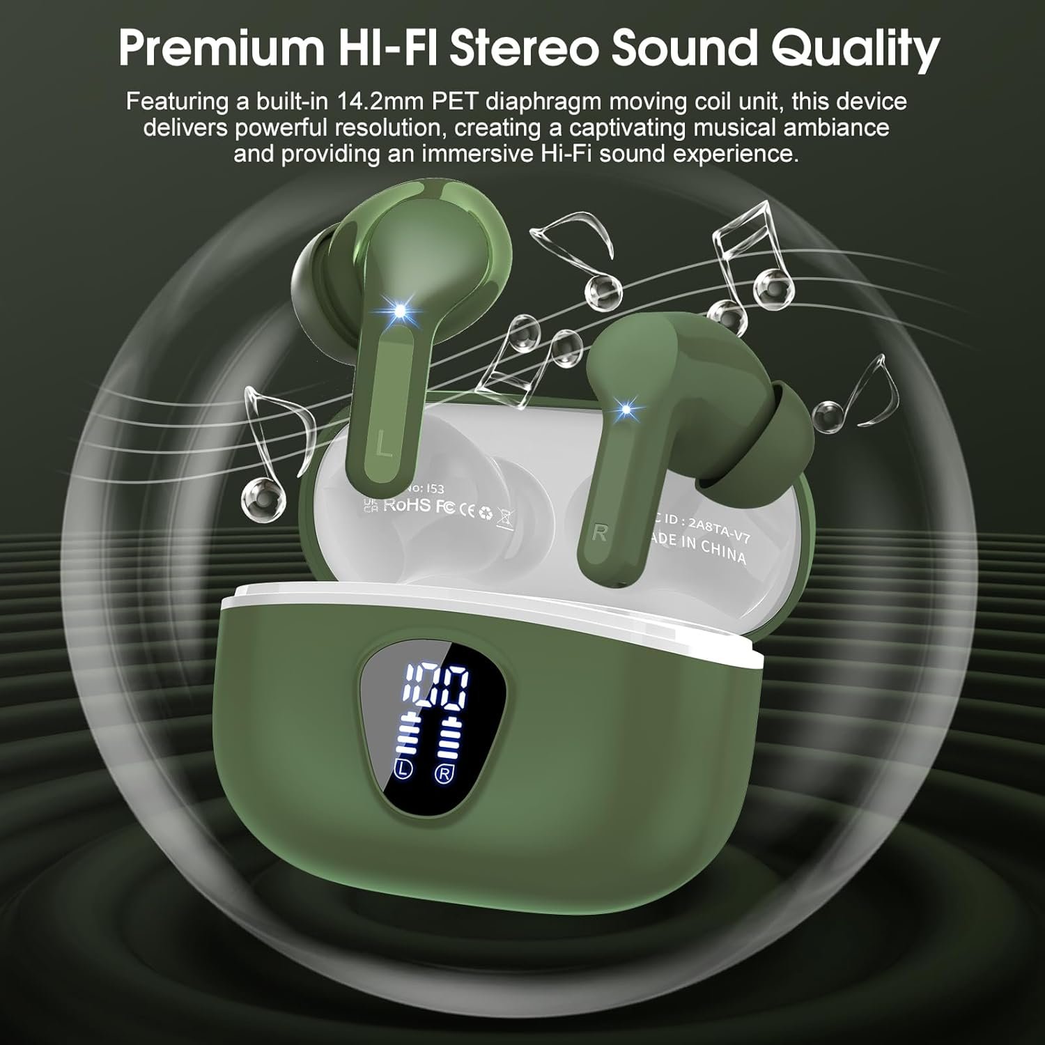 IP7 Waterproof Wireless Bluetooth Earphones with ENC Noise Cancelling Microphone