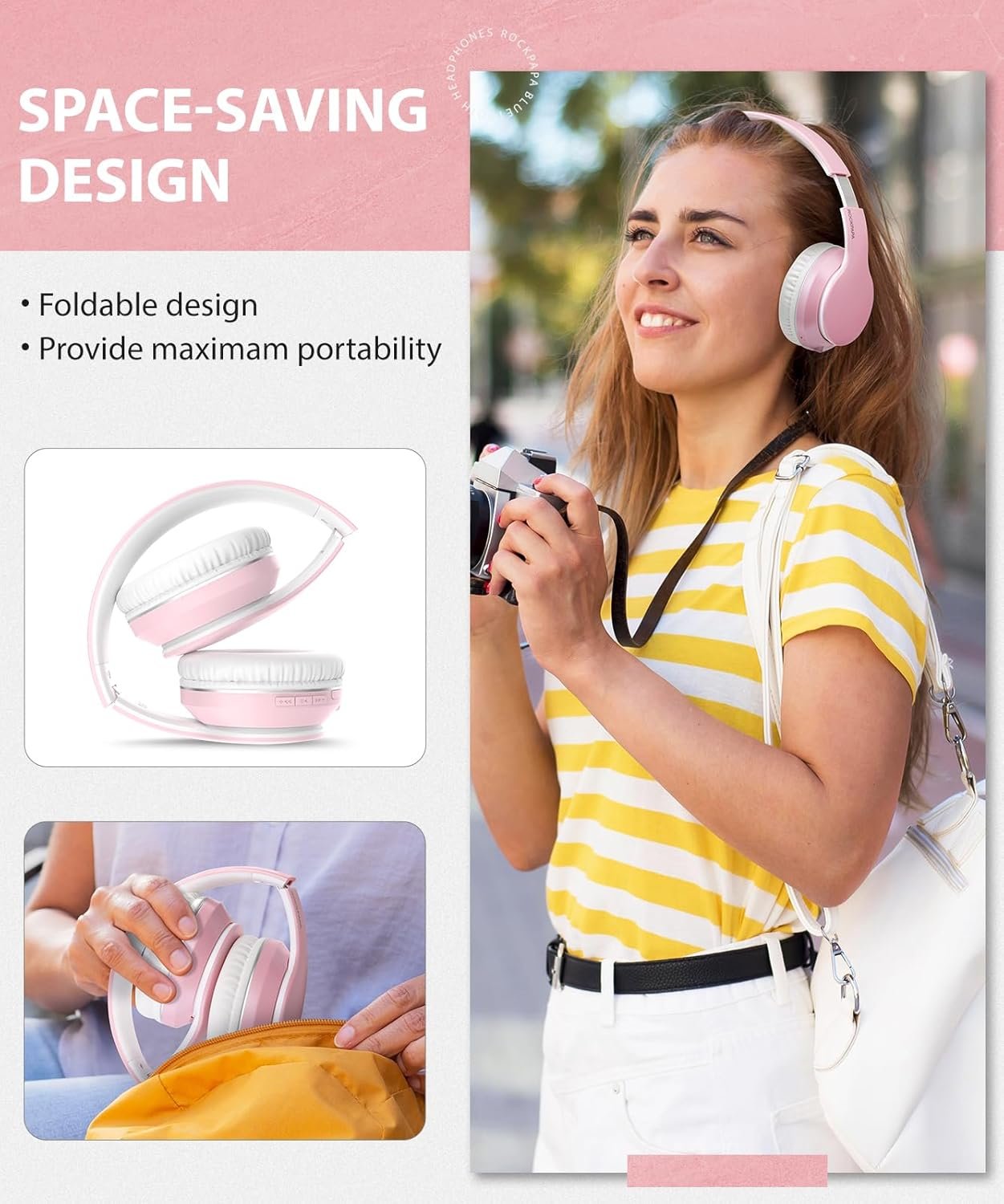 Foldable Wireless Earphones with Mic and Travel Case