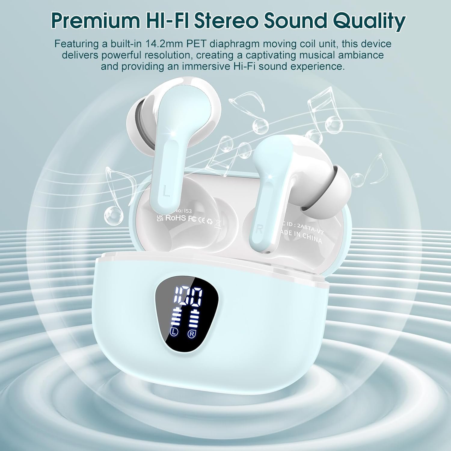 IP7 Waterproof Wireless Bluetooth Earphones with ENC Noise Cancelling Microphone